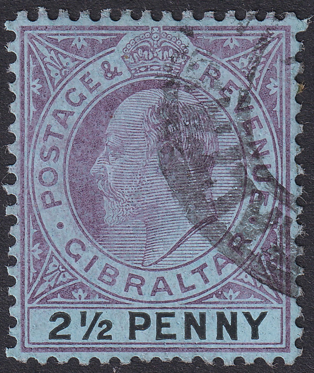 Gibraltar 1907 KEVII 2½d Purple and Black on Blue Used SG59 cat £100