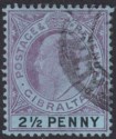 Click for more photos and details Gibraltar 1907 KEVII 2½d Purple and Black on Blue Used SG59 cat £100