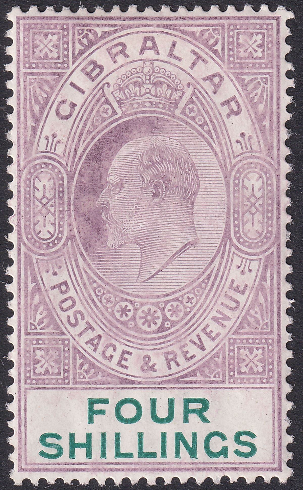 Gibraltar 1908 KEVII 4sh Deep Purple and Green Mint SG63 cat £375