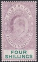Click for more photos and details Gibraltar 1908 KEVII 4sh Deep Purple and Green Mint SG63 cat £375
