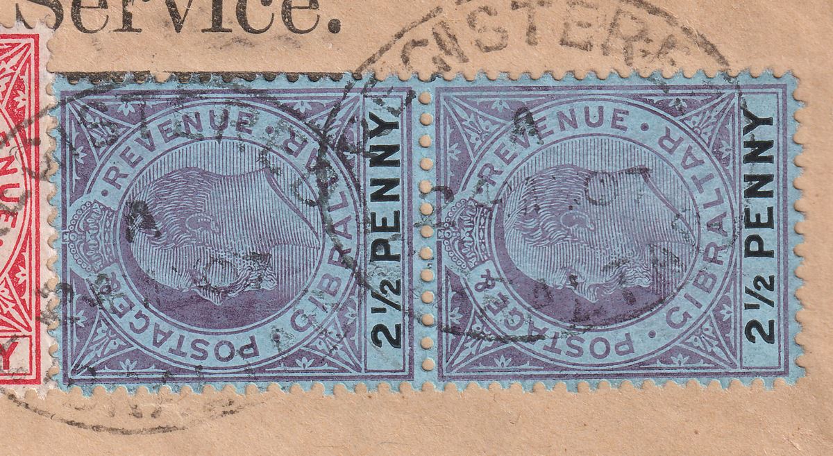 Gibraltar 1907 KEVII 2½d Pair + 1d Pair Used on Cover to France SG59 cat £200