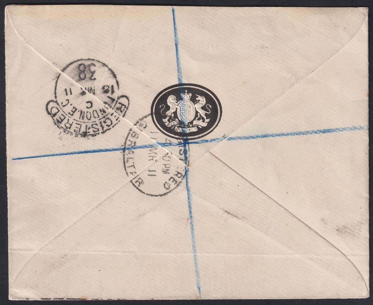Gibraltar 1911 KEVII 6d Dull Purple + Violet Used Registered Cover Austria SG60a