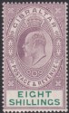 Click for more photos and details Gibraltar 1911 KEVII 8sh Purple and Green Mint SG74 cat £300
