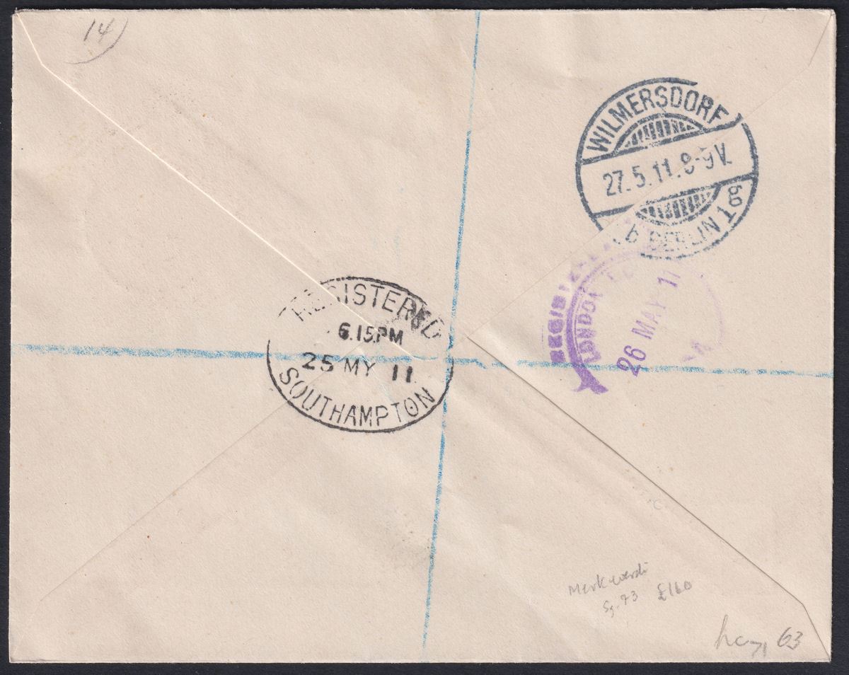 Gibraltar 1911 KEVII 4sh Black + Carmine Used on Cover to Germany SG73 cat £200