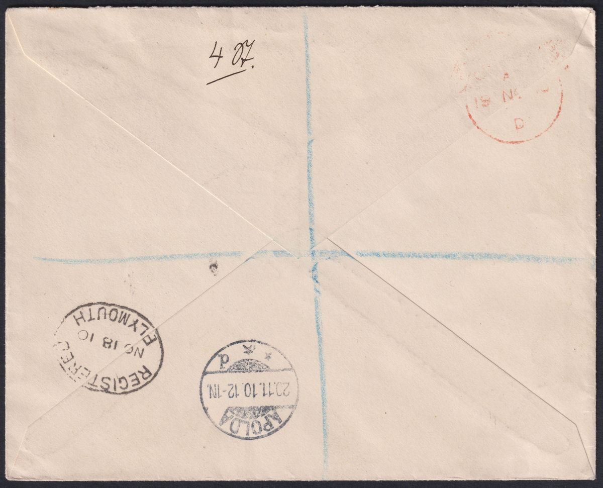 Gibraltar 1910 KEVII ½d 1d 2d 2½d Used on Registered Cover to Germany SG66-69