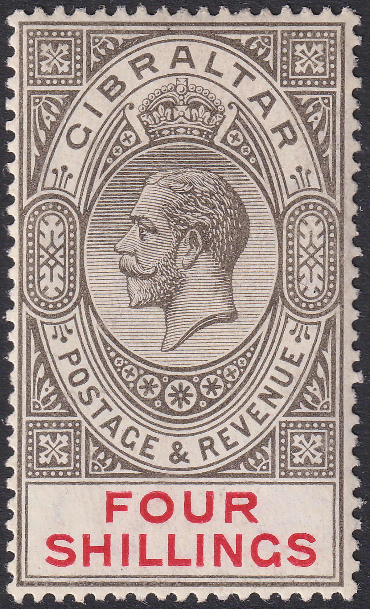 Gibraltar 1912 KGV 4sh Black and Carmine Mint SG83 cat £45
