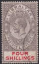Click for more photos and details Gibraltar 1912 KGV 4sh Black and Carmine Used SG83 cat £65