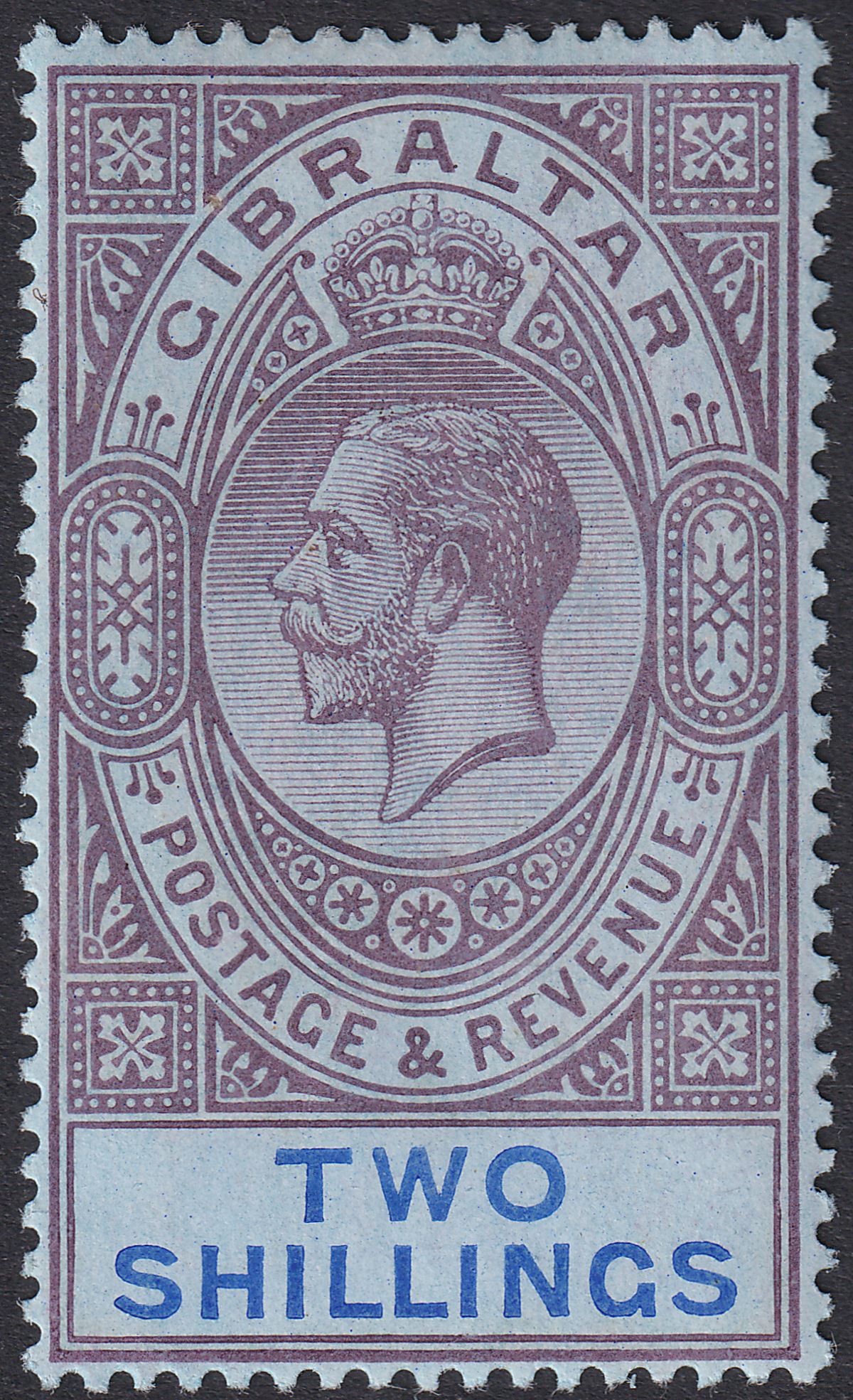 Gibraltar 1912 KGV 2sh Dull Purple and Blue on Blue Mint SG82 cat £30