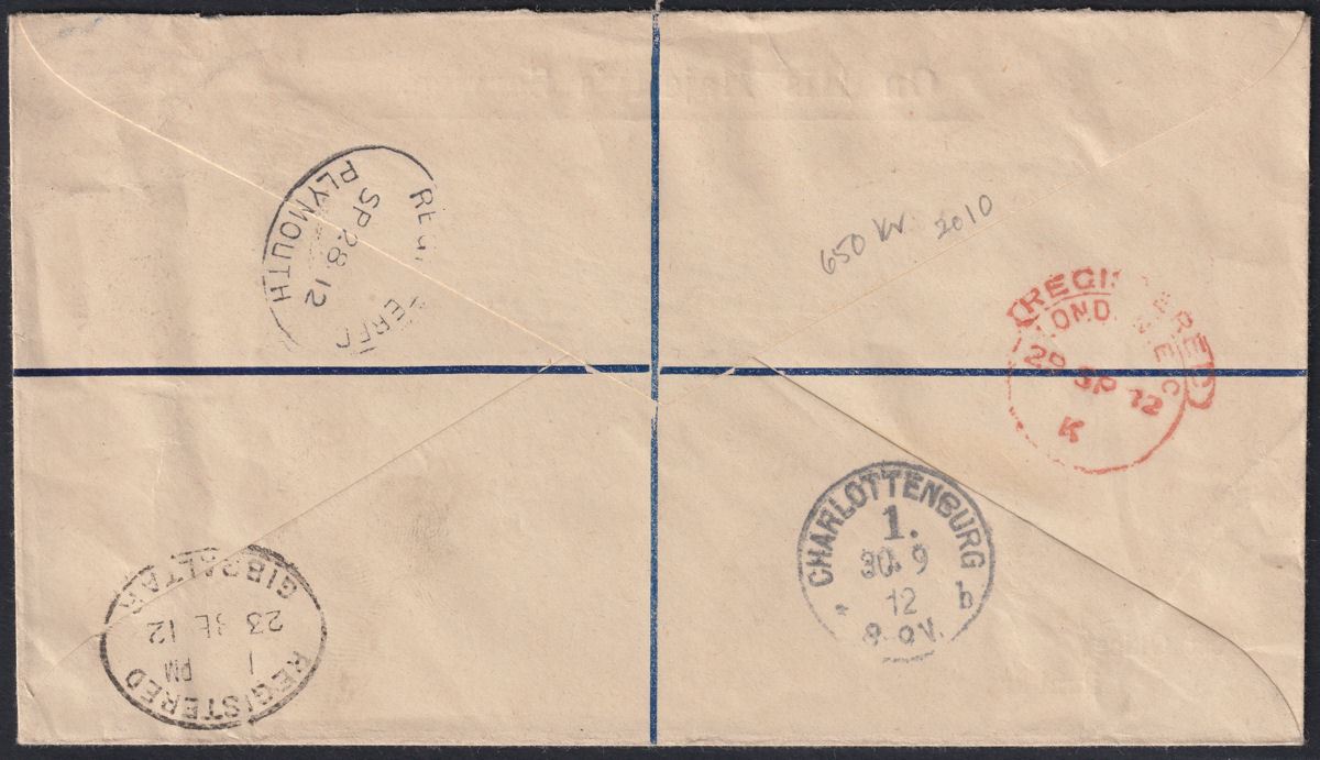 Gibraltar 1912 KGV 2d + 2½d Used on Registered OHMS Cover to Germany SG78 SG79