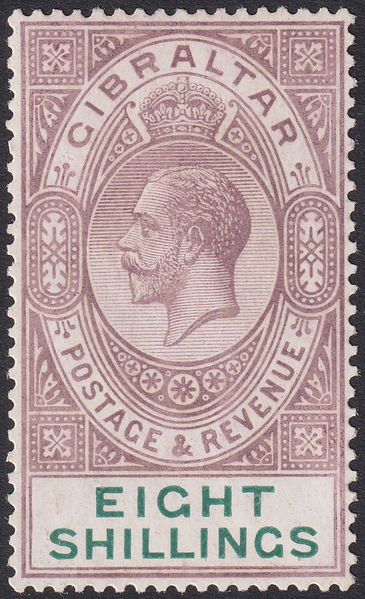 Gibraltar 1924 KGV 8sh Dull Purple and Green Mint SG101 cat £325