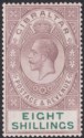 Click for more photos and details Gibraltar 1924 KGV 8sh Dull Purple and Green Mint SG101 cat £325