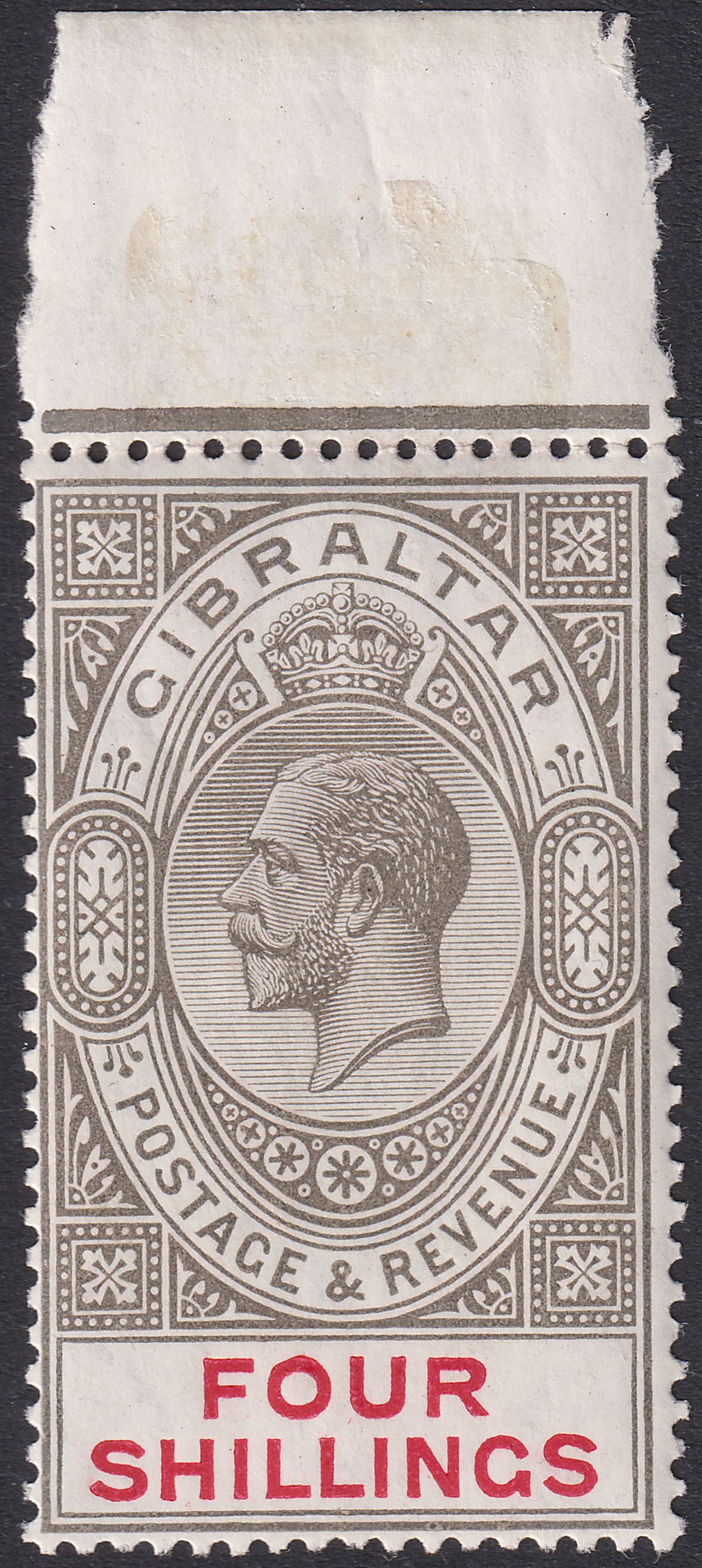 Gibraltar 1924 KGV 4sh Black and Carmine Mint SG100 cat £80
