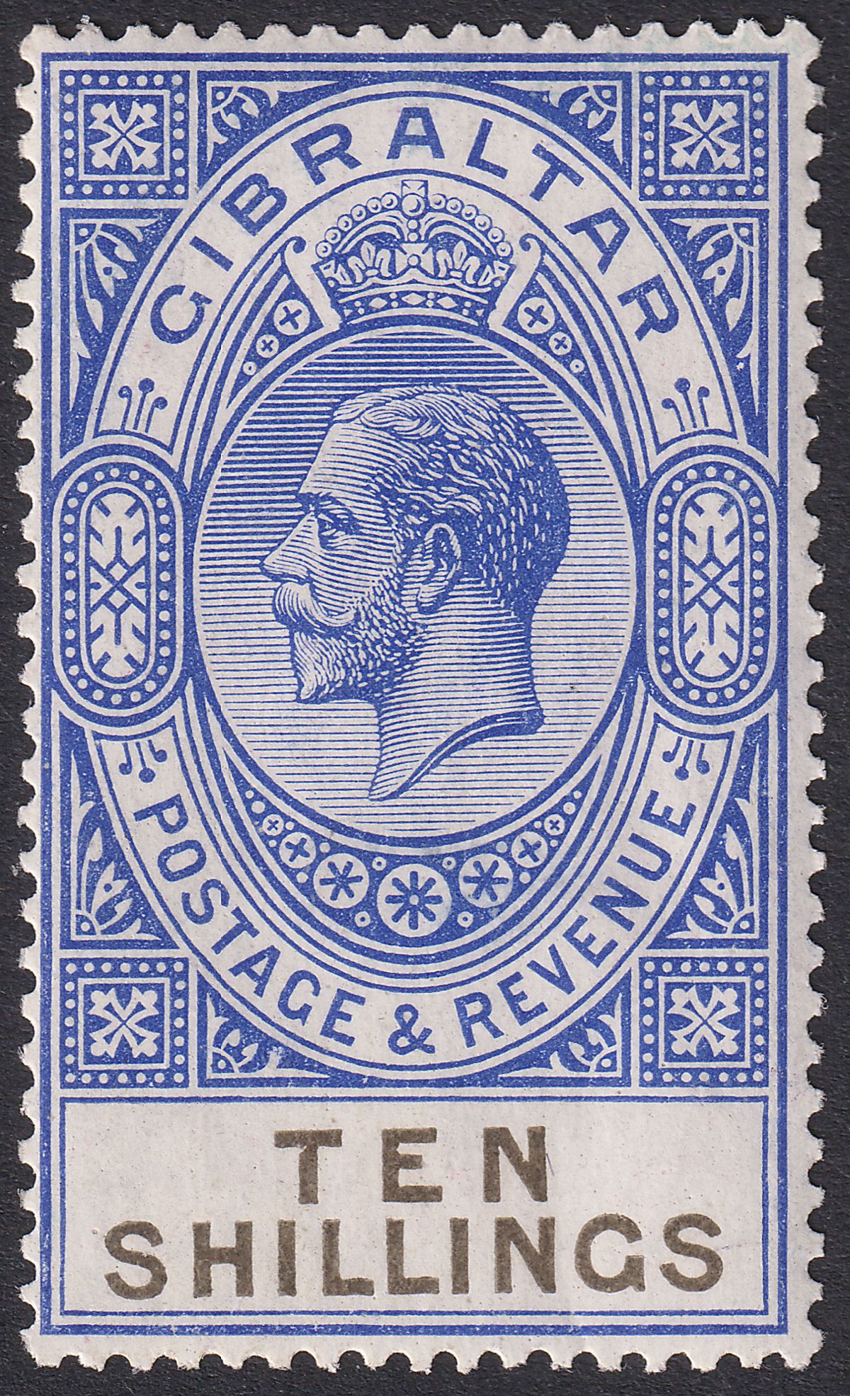 Gibraltar 1925 KGV 10sh Deep Ultramarine and Black Mint SG106 cat £32