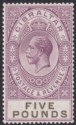 Click for more photos and details Gibraltar 1925 KGV £5 Violet and Black Mint SG108 cat £1600