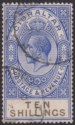 Click for more photos and details Gibraltar 1925 KGV 10sh Deep Ultramarine and Black Used SG106 cat £85