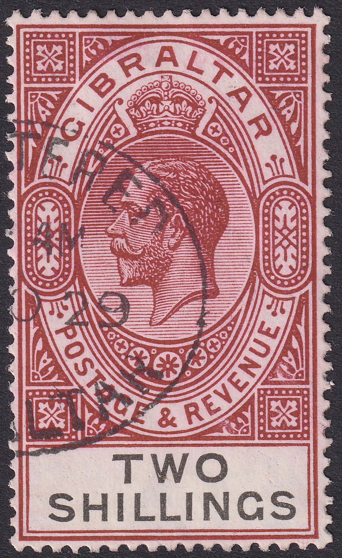 Gibraltar 1929 KGV 2sh Red-Brown and Black Used SG103 cat £40