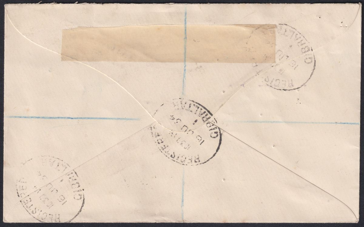Gibraltar 1934 KGV 1sh Olive and Black Used on Reg Cover to South Africa SG102a