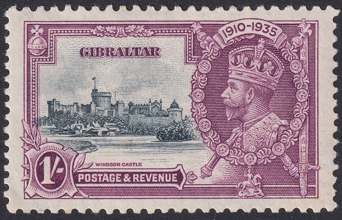 Gibraltar 1935 KGV Silver Jubilee 1sh Extra Flagstaff Variety Mint SG117a c£250