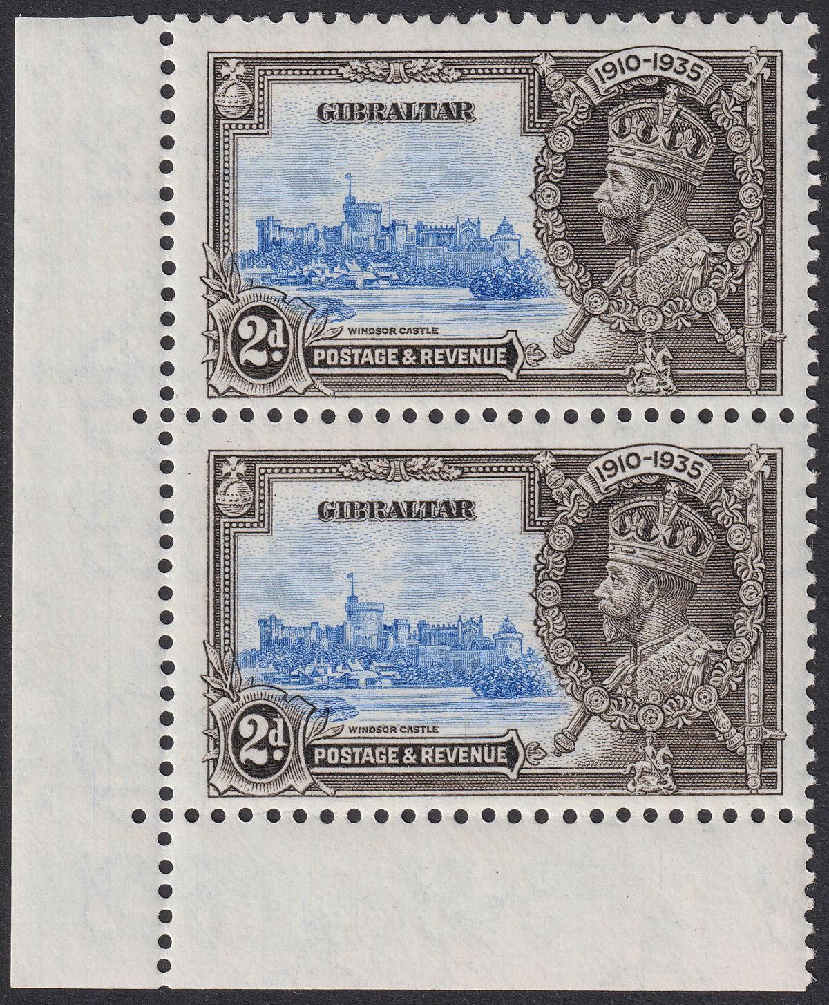 Gibraltar 1935 KGV Silver Jubilee 2d Extra Flagstaff Variety Mint SG114a cat £75