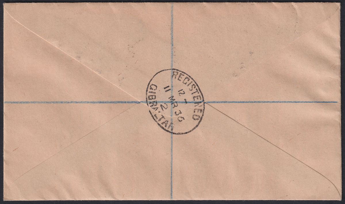 Gibraltar 1936 KGV Silver Jubilee Set Used on Registered Cover SG114-117 cat £55