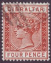Click for more photos and details Gibraltar 1887 QV 4d Orange-Brown Used SG12