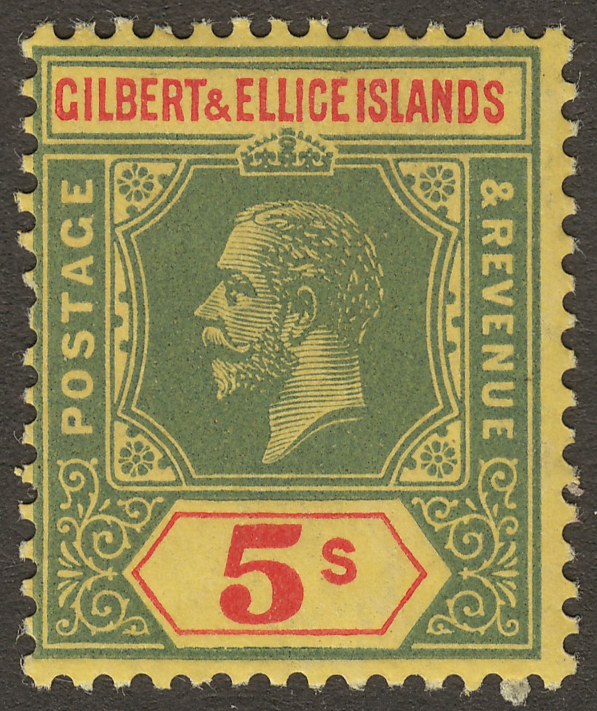 Gilbert and Ellice Islands 1912 KGV 5sh Green and Red on Yellow Mint SG23