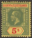 Click for more photos and details Gilbert and Ellice Islands 1912 KGV 5sh Green and Red on Yellow Mint SG23