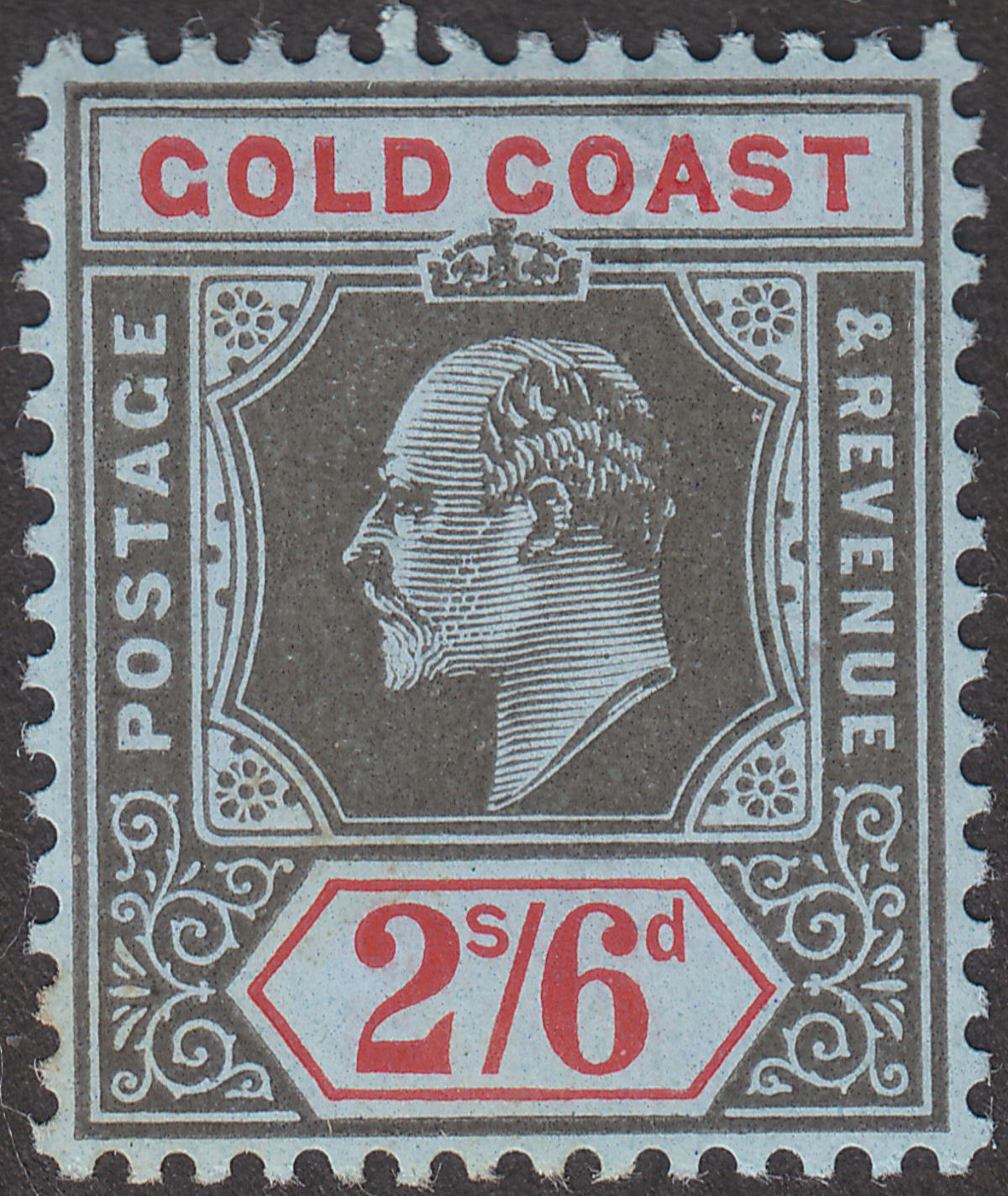 Gold Coast 1911 KEVII 2sh6d Black and Red on Blue Mint SG67 cat £45