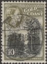 Click for more photos and details Gold Coast 1954 QEII 10sh Black and Olive-Green Used SG164