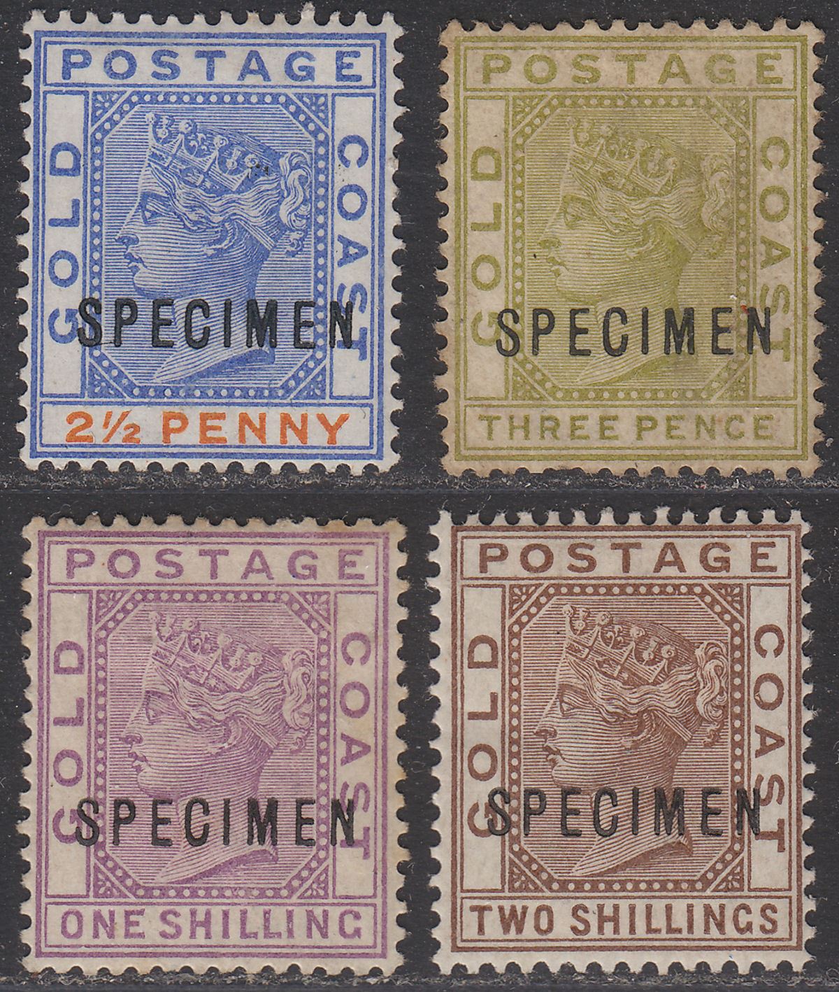 Gold Coast 1884 QV wmk Crown CA SPECIMEN Overprint Set Mint / Unused cat £200