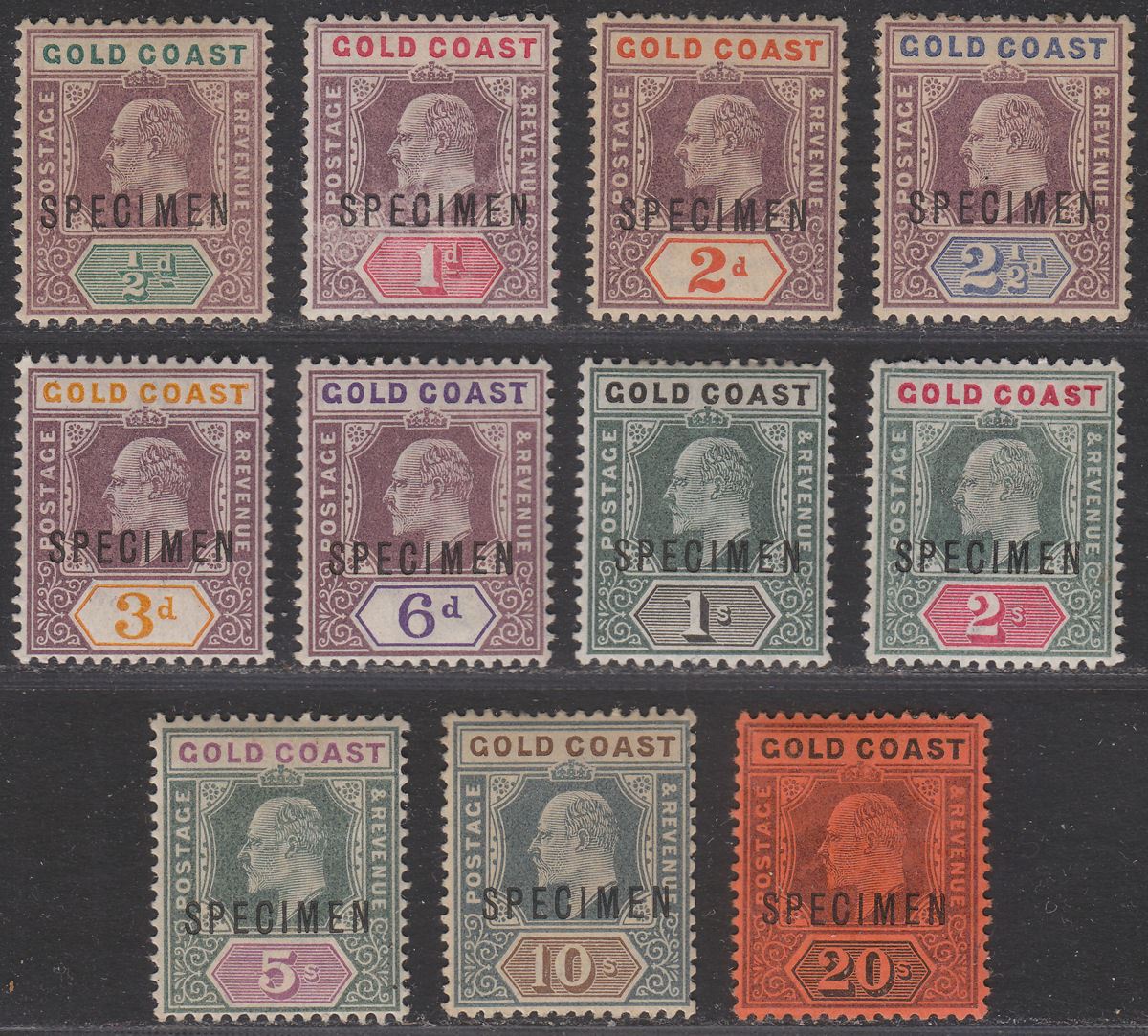 Gold Coast 1902 King Edward VII SPECIMEN Overprint Set Mint SG38s-48s cat £350