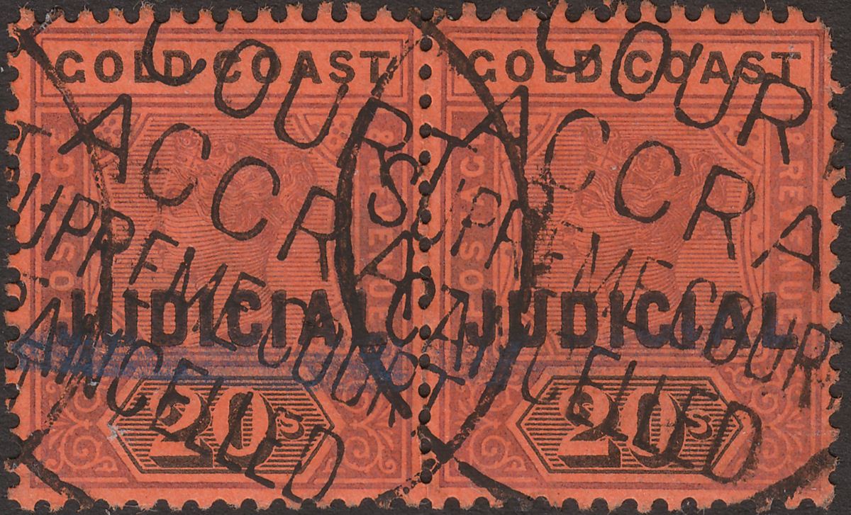 Gold Coast 1899 QV Judicial Overprint Revenue 20sh Lilac + Black Pair Used BF10