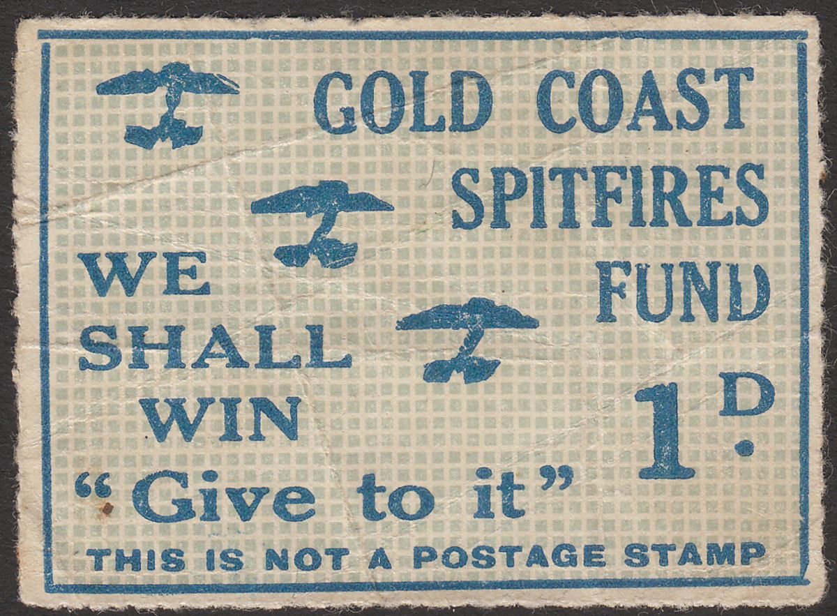 Gold Coast 1941 Gold Coast Spitfires Fund 1d Blue Label Unused - heavy creasing
