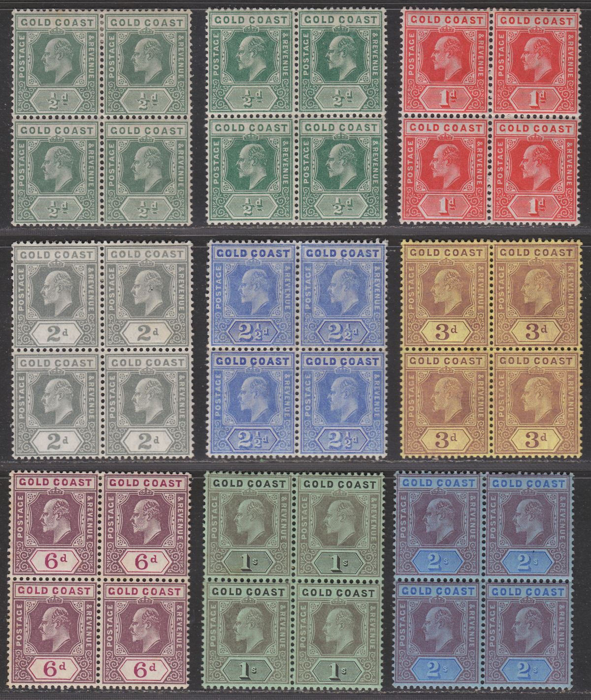 Gold Coast 1907 King Edward VII Block Set to 2sh Mint SG59-66