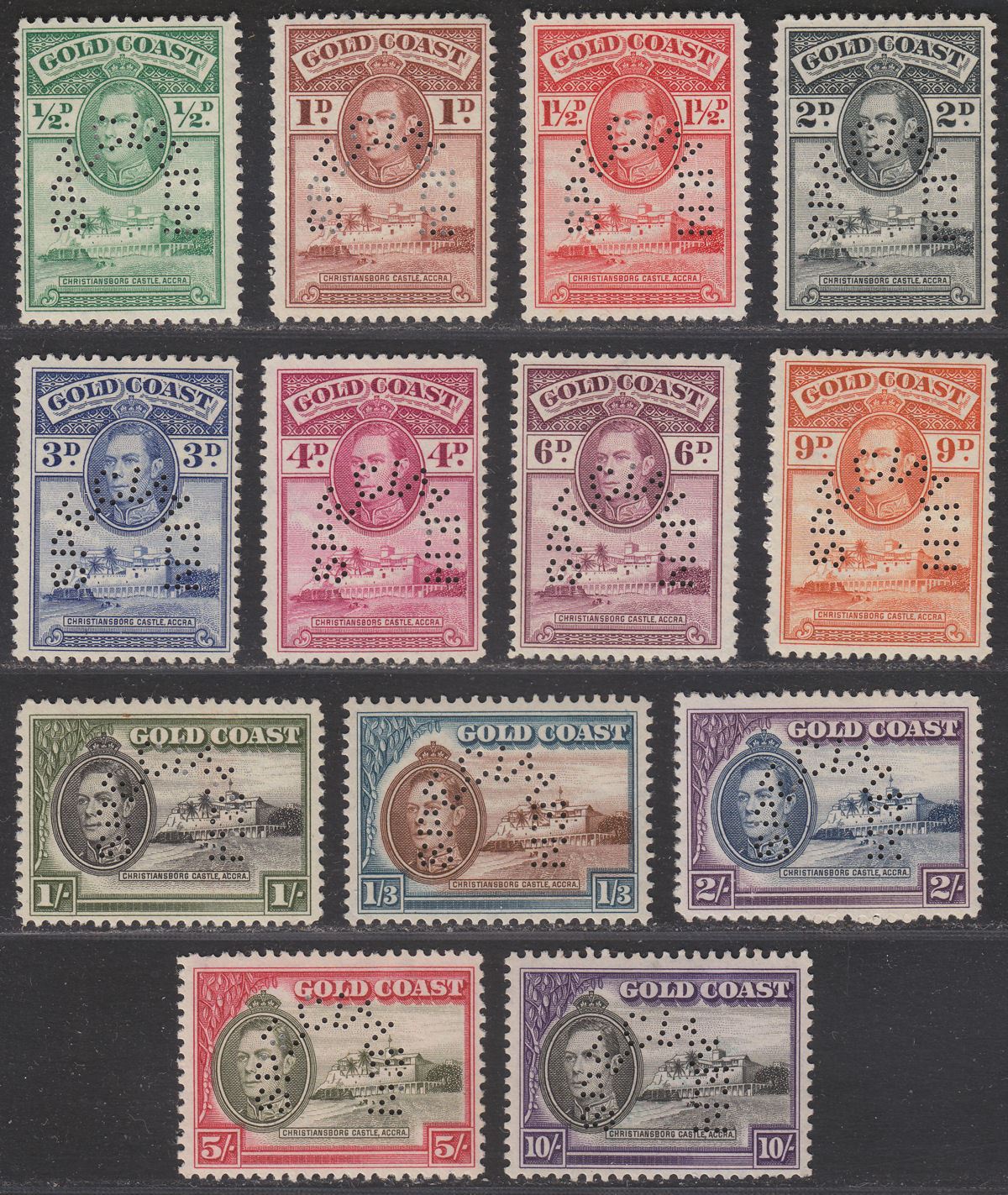 Gold Coast 1938 KGVI SPECIMEN Christiansborg Set Unused SG120s-132s cat£600