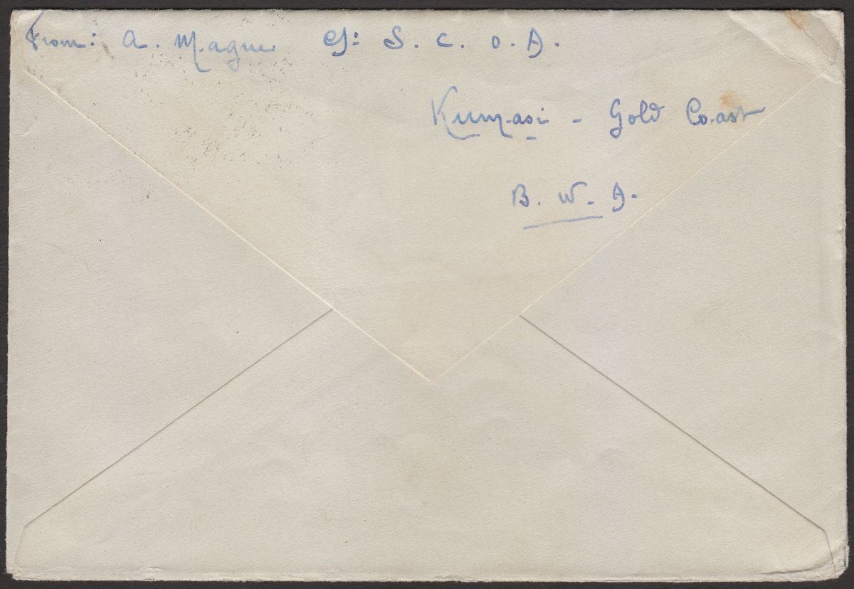 Gold Coast 1930 KGV 1½d, 1d, ½d Used on Cover KUMASI to Lyon, France