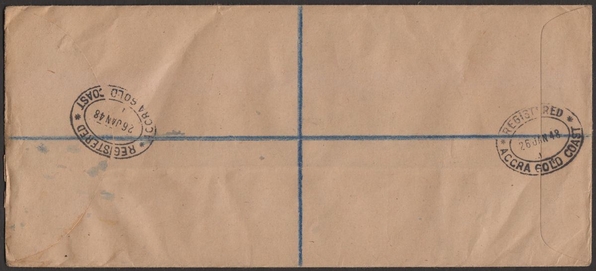 Gold Coast 1948 KGVI Christiansborg 10sh Pair Used Registered Cover Accra to UK