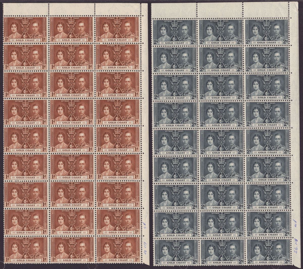 Gold Coast 1937 KGVI Coronation Block Set Mint SG117-119 cat £189