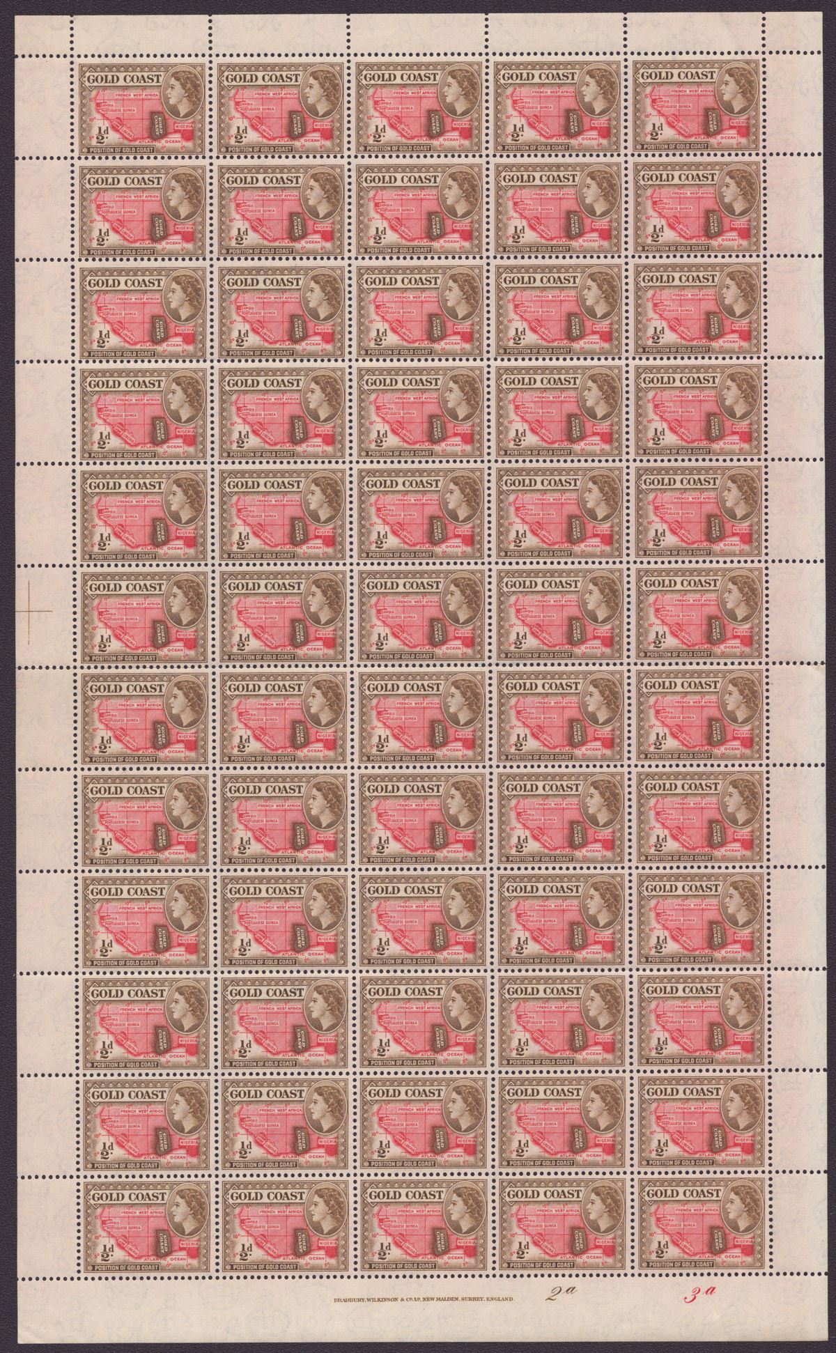 Gold Coast 1952-54 QEII Part Set to 6d in Full Sheets of 60 Mint with 7 sheets