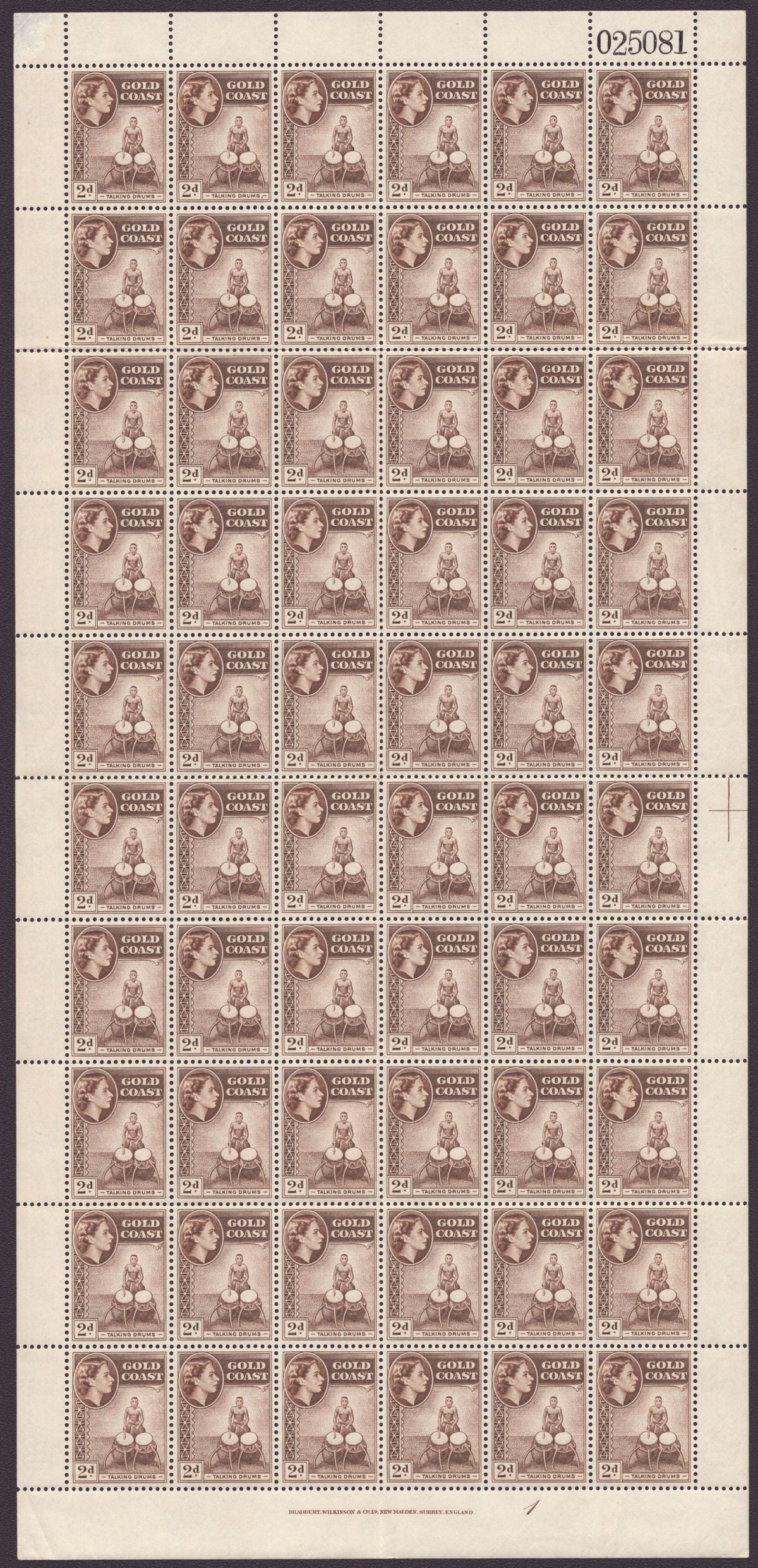 Gold Coast 1952-54 QEII Part Set to 6d in Full Sheets of 60 Mint with 7 sheets