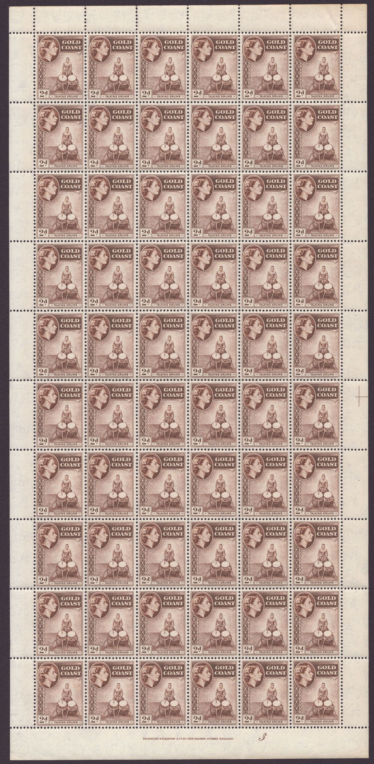 Gold Coast 1952-54 QEII Part Set to 6d in Full Sheets of 60 Mint with 7 sheets