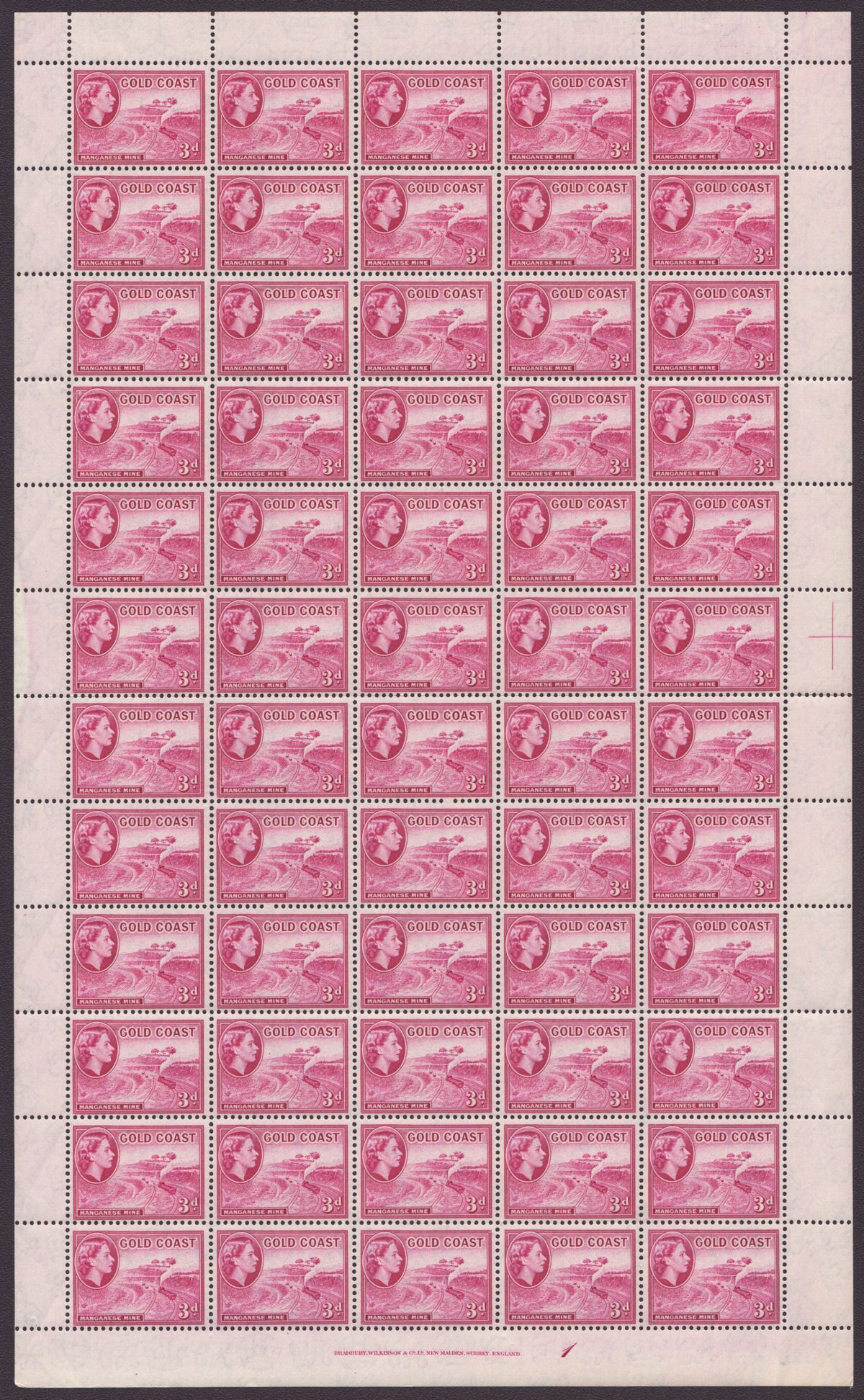 Gold Coast 1952-54 QEII Part Set to 6d in Full Sheets of 60 Mint with 7 sheets