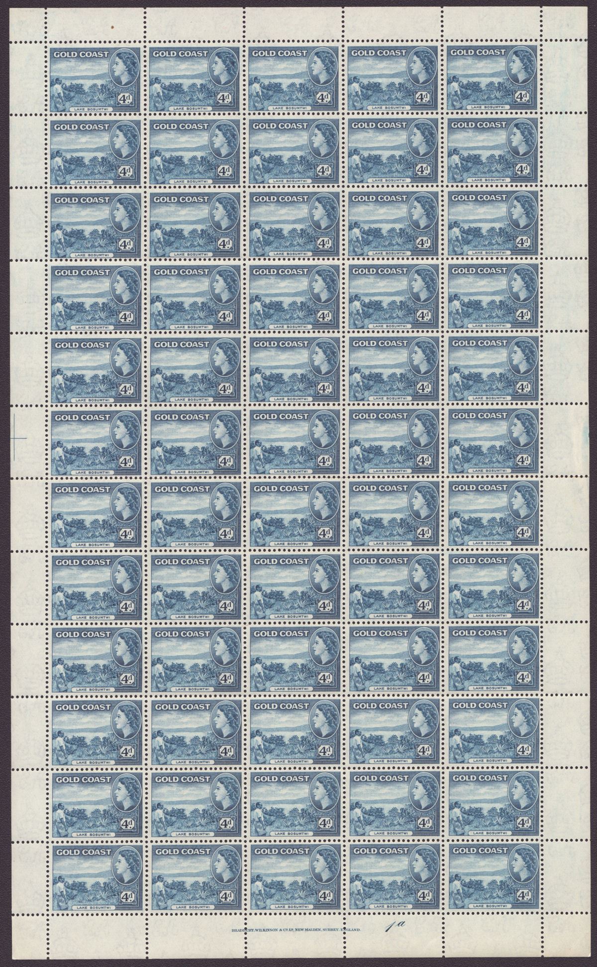 Gold Coast 1952-54 QEII Part Set to 6d in Full Sheets of 60 Mint with 7 sheets