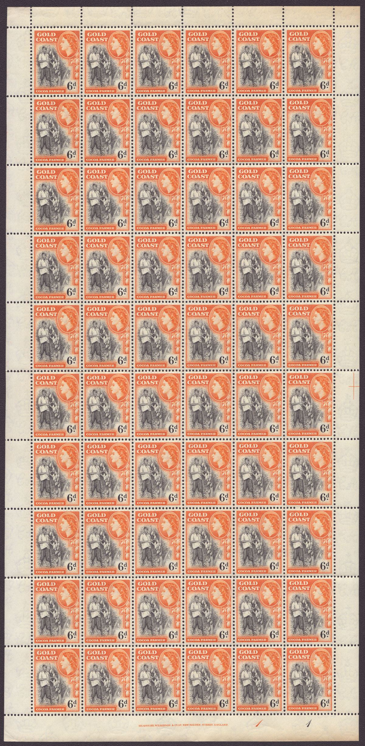 Gold Coast 1952-54 QEII Part Set to 6d in Full Sheets of 60 Mint with 7 sheets