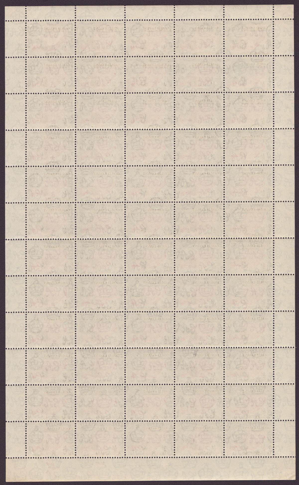 Gold Coast 1952-54 QEII Part Set to 6d in Full Sheets of 60 Mint with 7 sheets