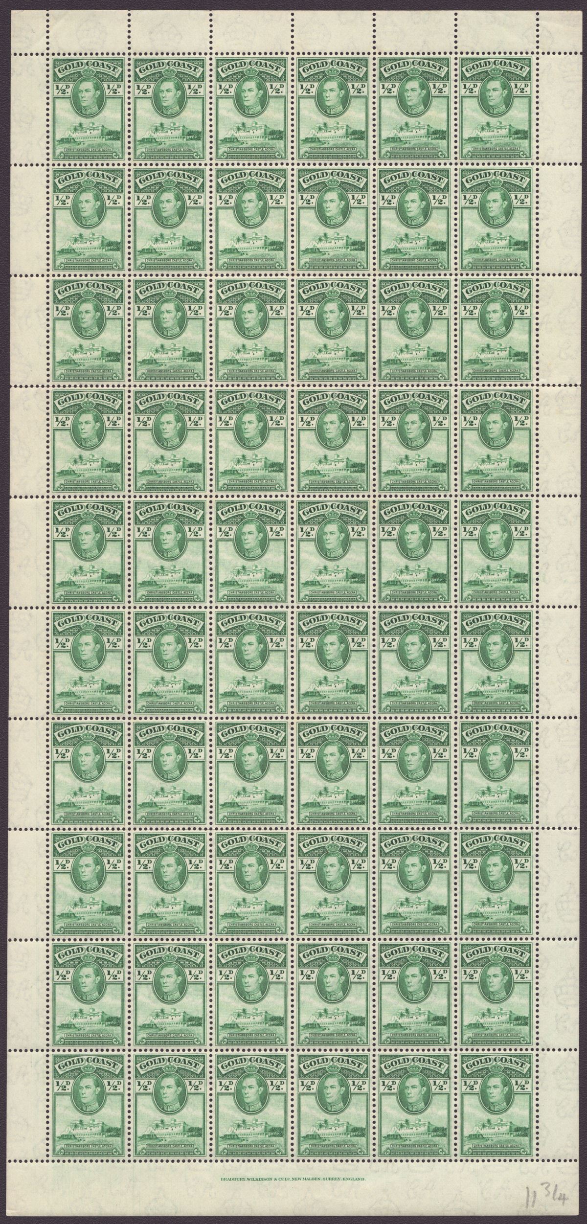 Gold Coast 1938 KGVI Christiansborg Pt Set to 9d Full Sheets of 60 Mint 6 sheets