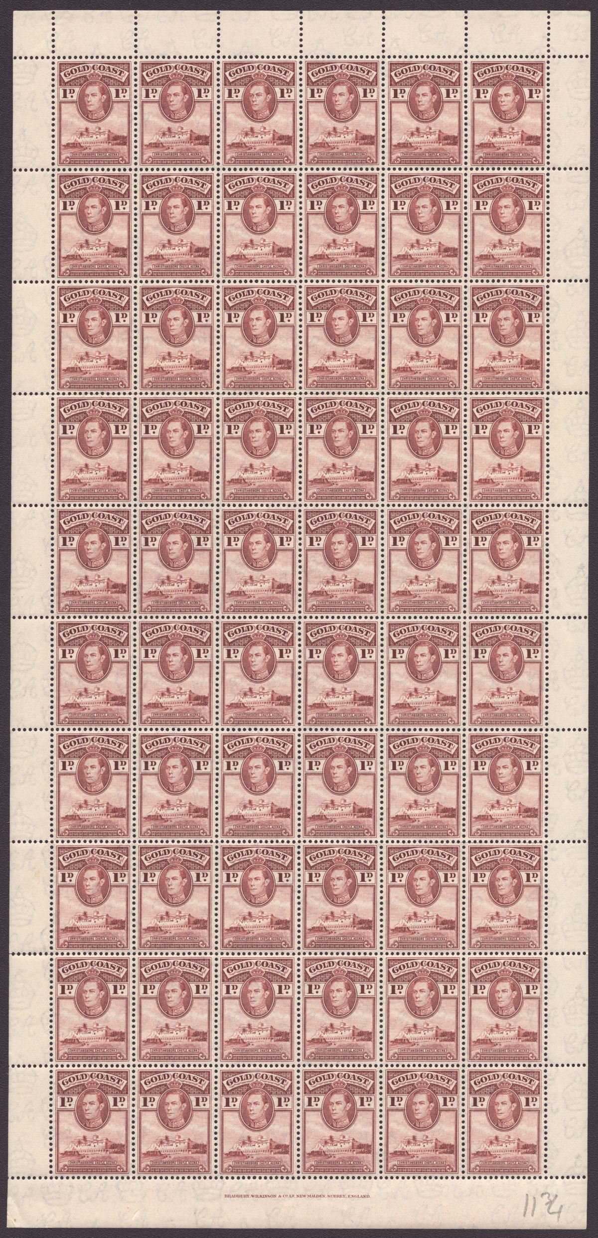 Gold Coast 1938 KGVI Christiansborg Pt Set to 9d Full Sheets of 60 Mint 6 sheets