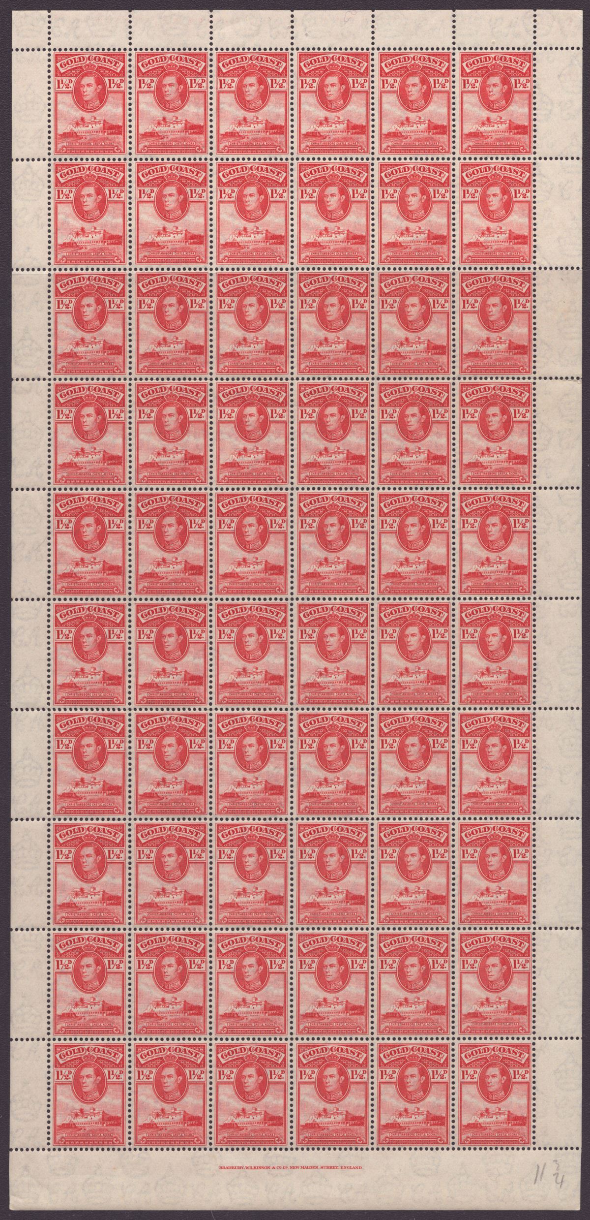 Gold Coast 1938 KGVI Christiansborg Pt Set to 9d Full Sheets of 60 Mint 6 sheets