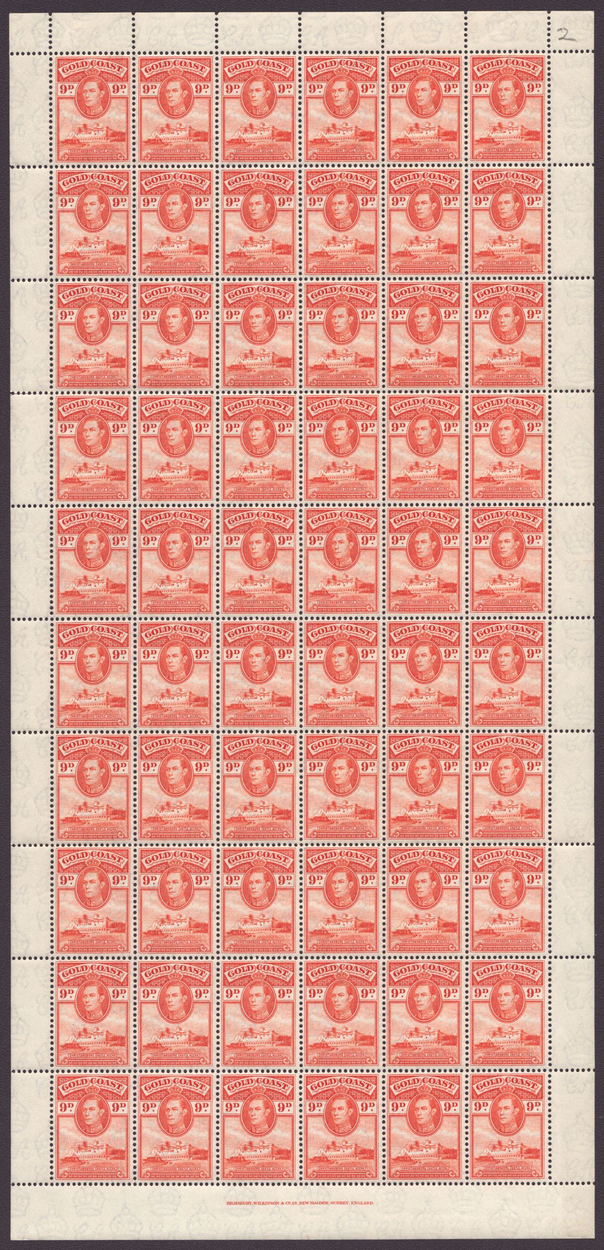 Gold Coast 1938 KGVI Christiansborg Pt Set to 9d Full Sheets of 60 Mint 6 sheets