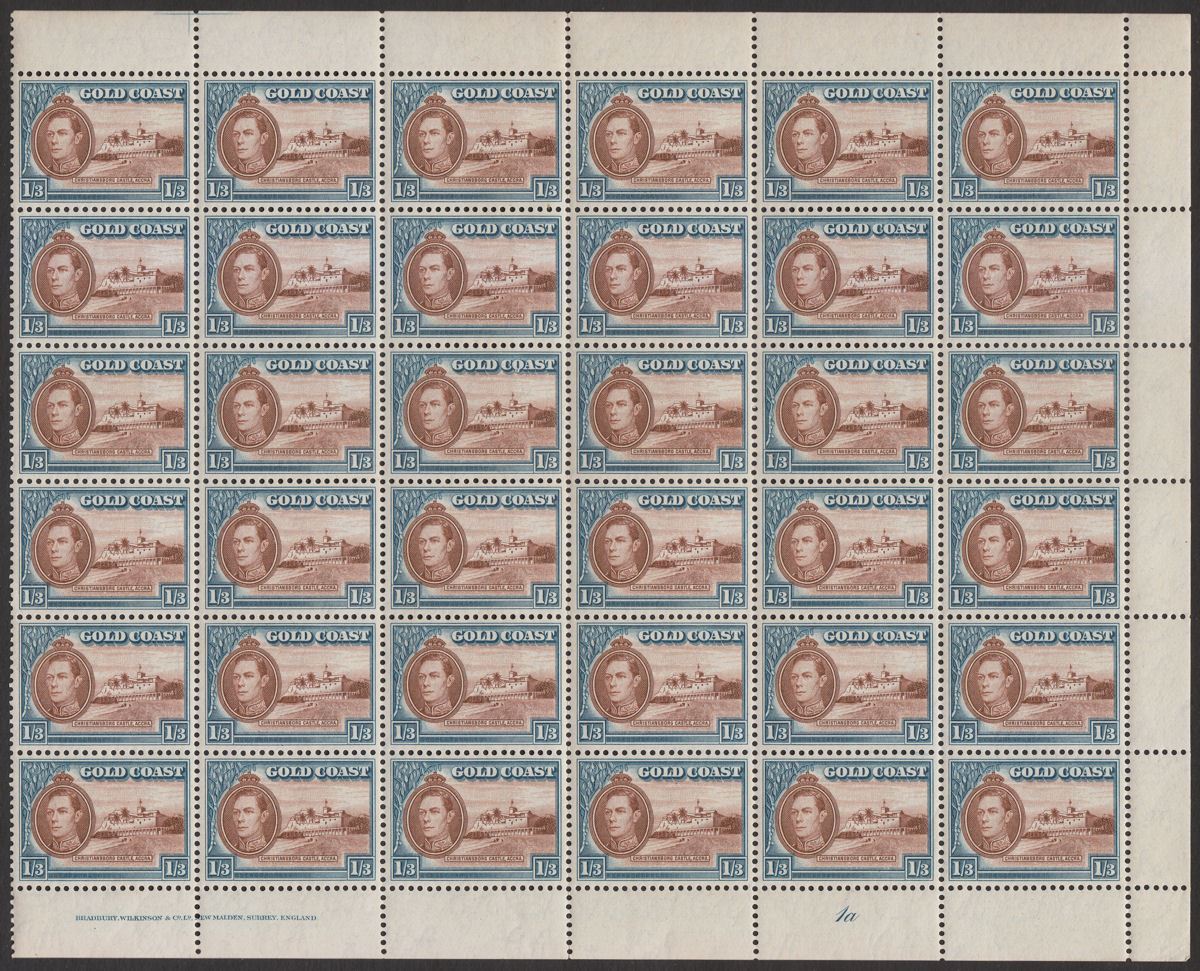 Gold Coast 1941 KGVI Christiansborg 1sh3d Block of 36 Mint SG129 cat £80
